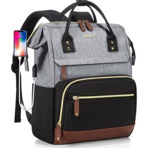 Women's Black-grey Laptop Backpack 15.6 Inch Work Travel Bag With Usb Charger
